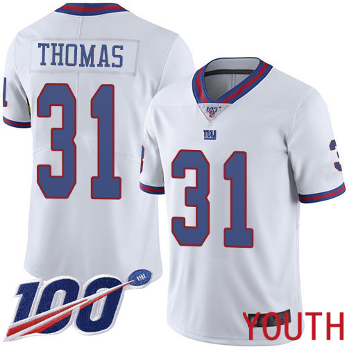 Youth New York Giants #31 Michael Thomas Limited White Rush Vapor Untouchable 100th Season Football NFL Jersey->youth nfl jersey->Youth Jersey